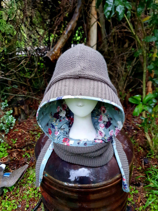 Sage and Floral Hooded Scarf