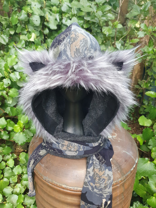 Grey Lush Hooded Scarf with Alpaca knit lining