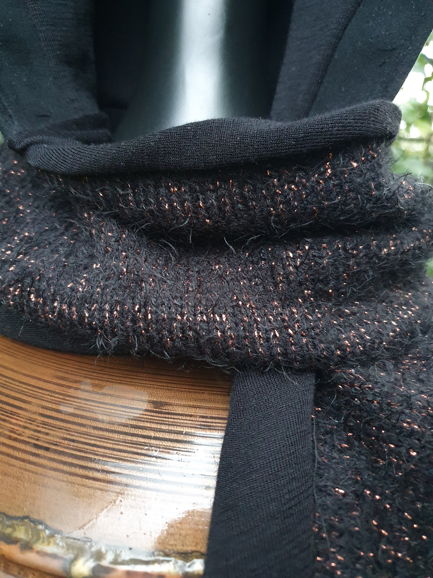 Black Copper, Merino and Leather Hood set