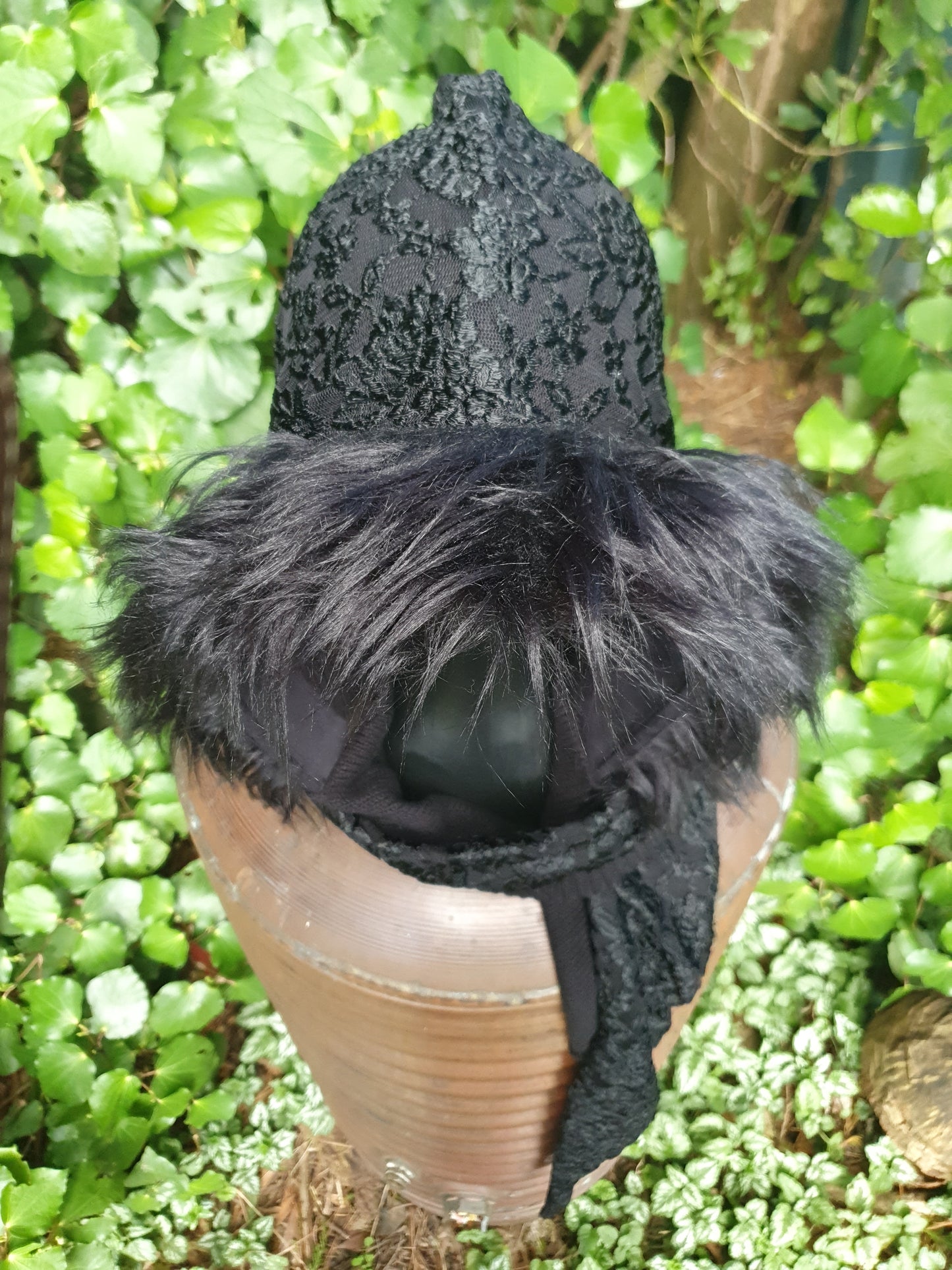 Triple Jet Black Lace Hooded Scarf