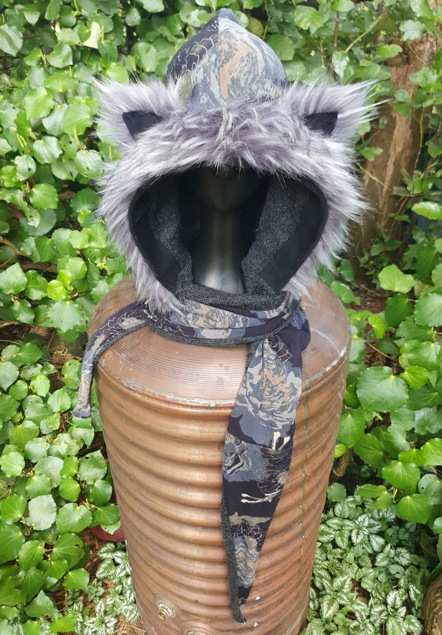 Grey Lush Hooded Scarf with Alpaca knit lining
