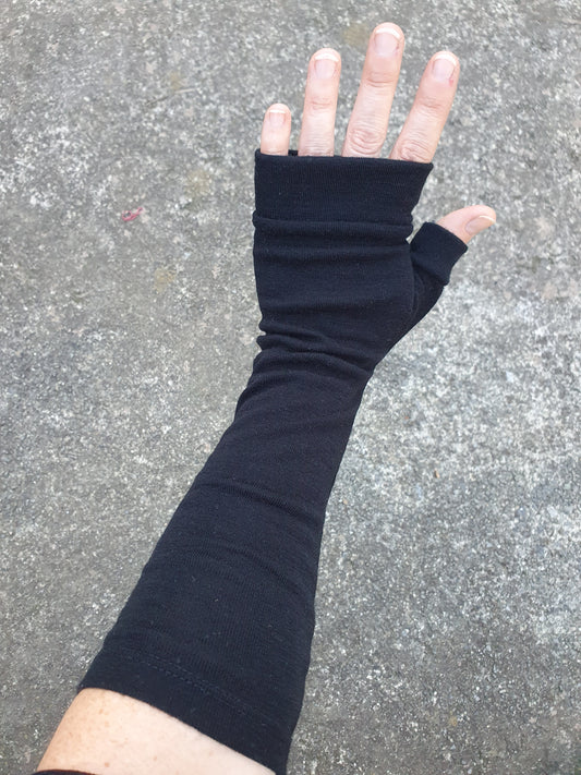 Long Black Merino Fingerless Gloves