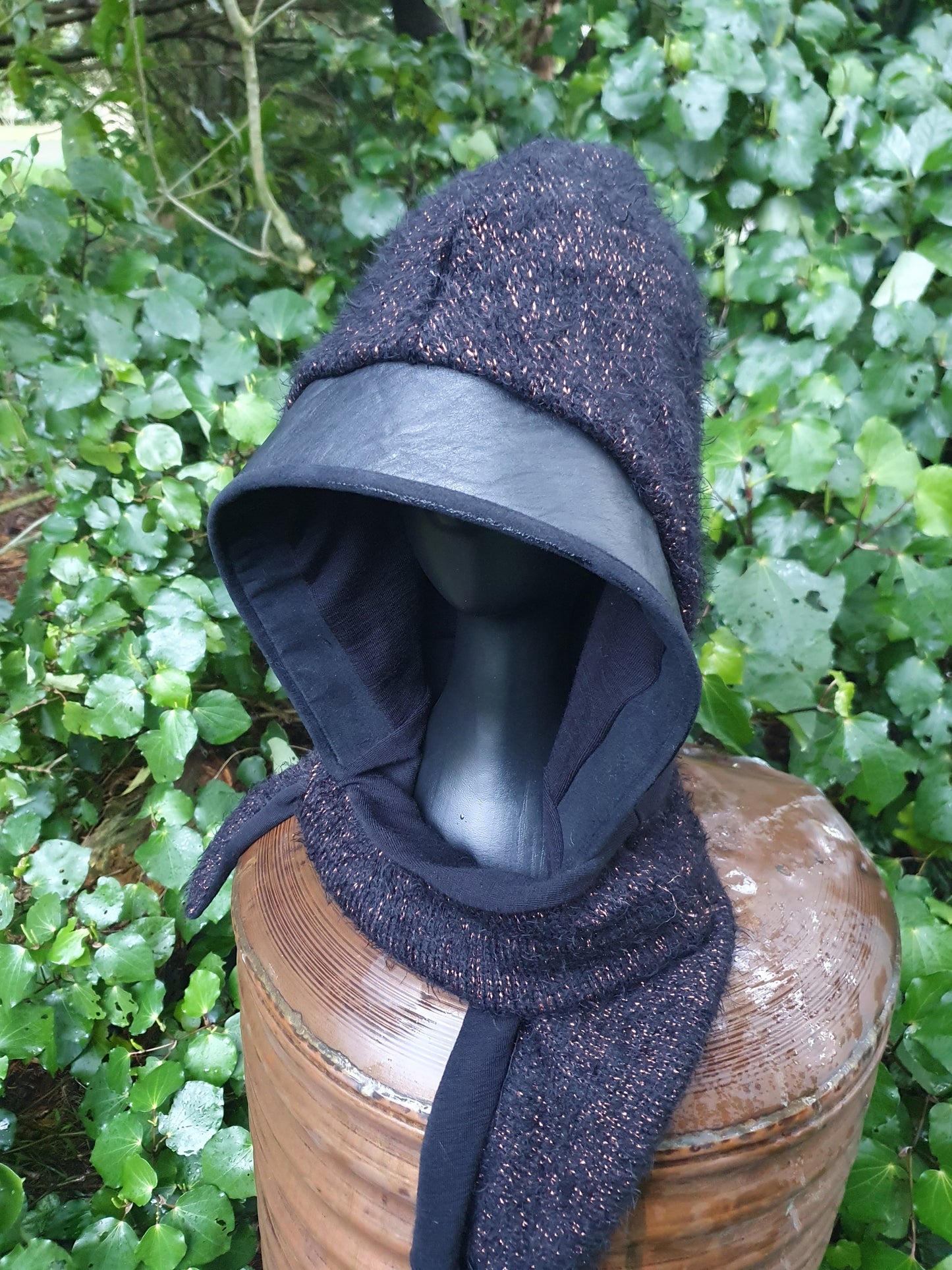 Black Copper, Merino and Leather Hood set